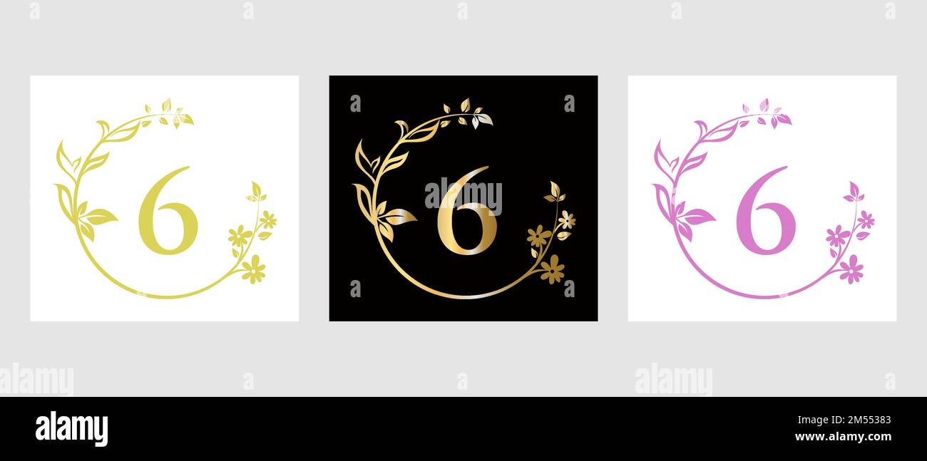 Lettera 6 Beauty Logo per decorazione, fiore, modello Spa Illustrazione Vettoriale
