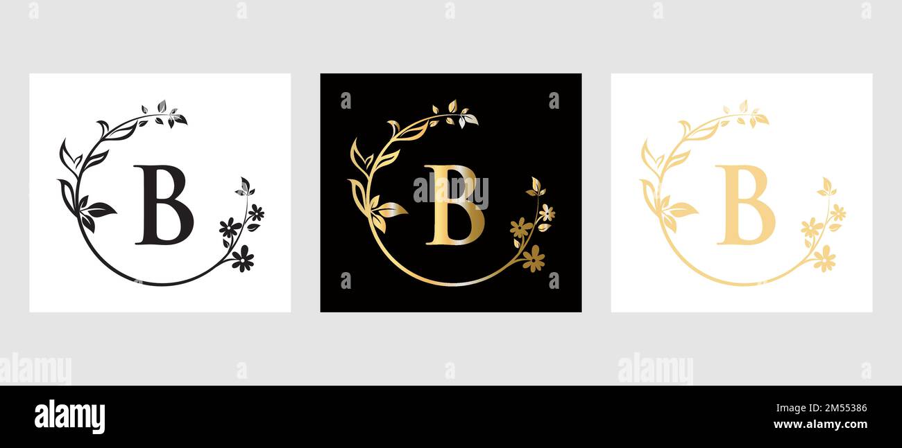 Lettera B Beauty Logo per decorazione, fiore, modello Spa Illustrazione Vettoriale