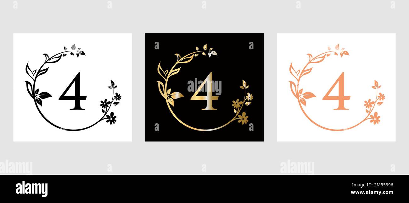 Lettera 4 Beauty Logo per decorazione, fiore, modello Spa Illustrazione Vettoriale