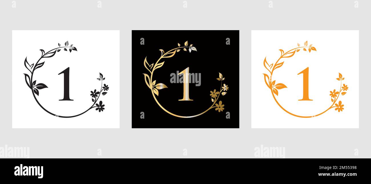 Lettera 1 Beauty Logo per decorazione, fiore, modello Spa Illustrazione Vettoriale