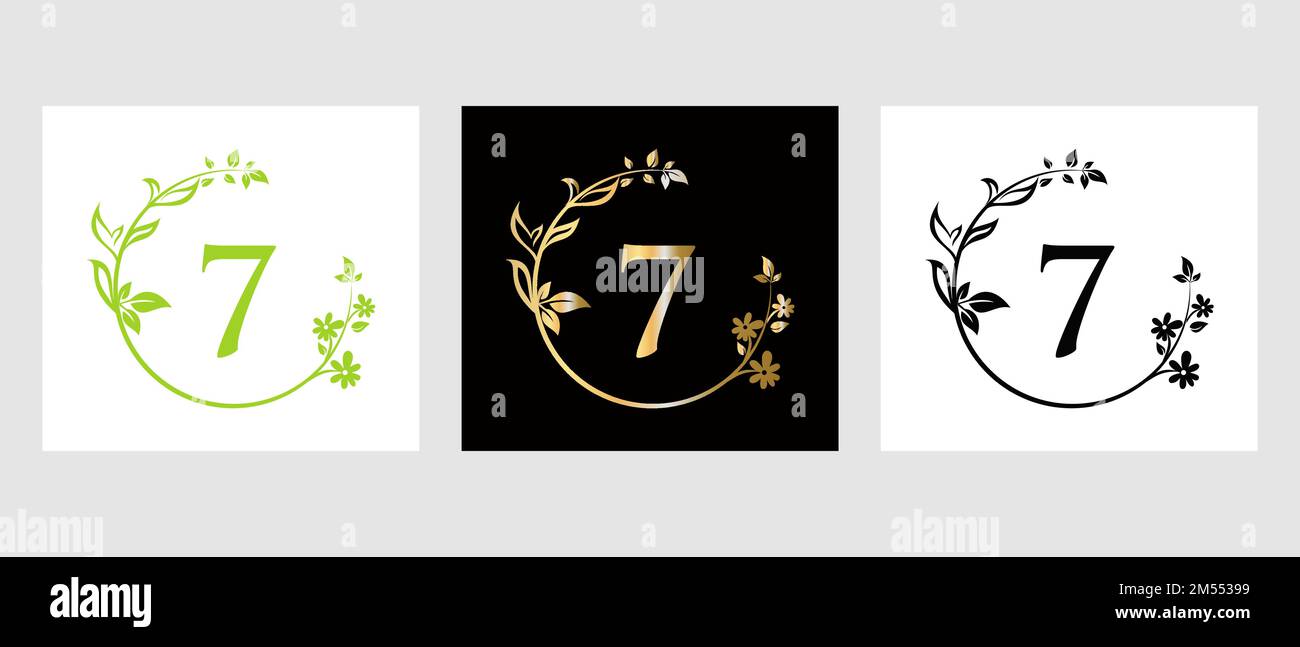 Lettera 7 Beauty Logo per decorazione, fiore, modello Spa Illustrazione Vettoriale