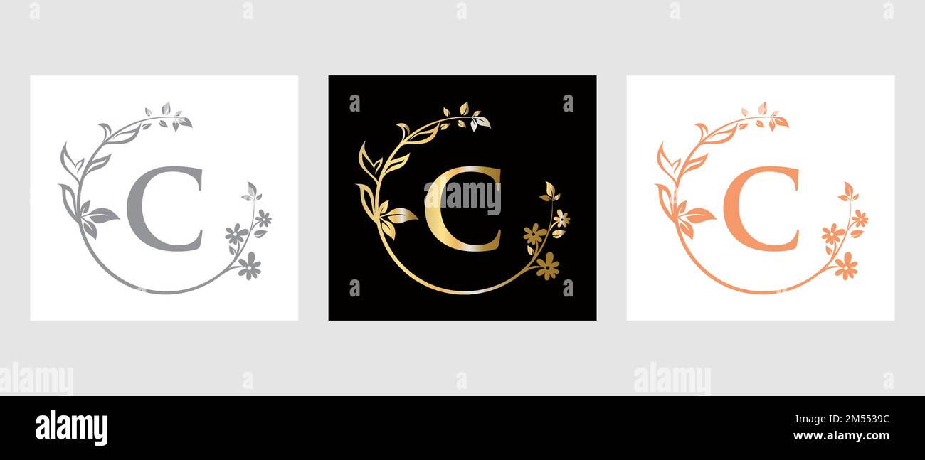 Lettera C Beauty Logo per decorativo, fiore, modello Spa Illustrazione Vettoriale