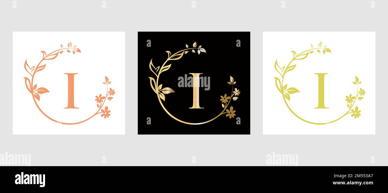 Lettera i Beauty Logo per decorativo, fiore, Spa Template Illustrazione Vettoriale