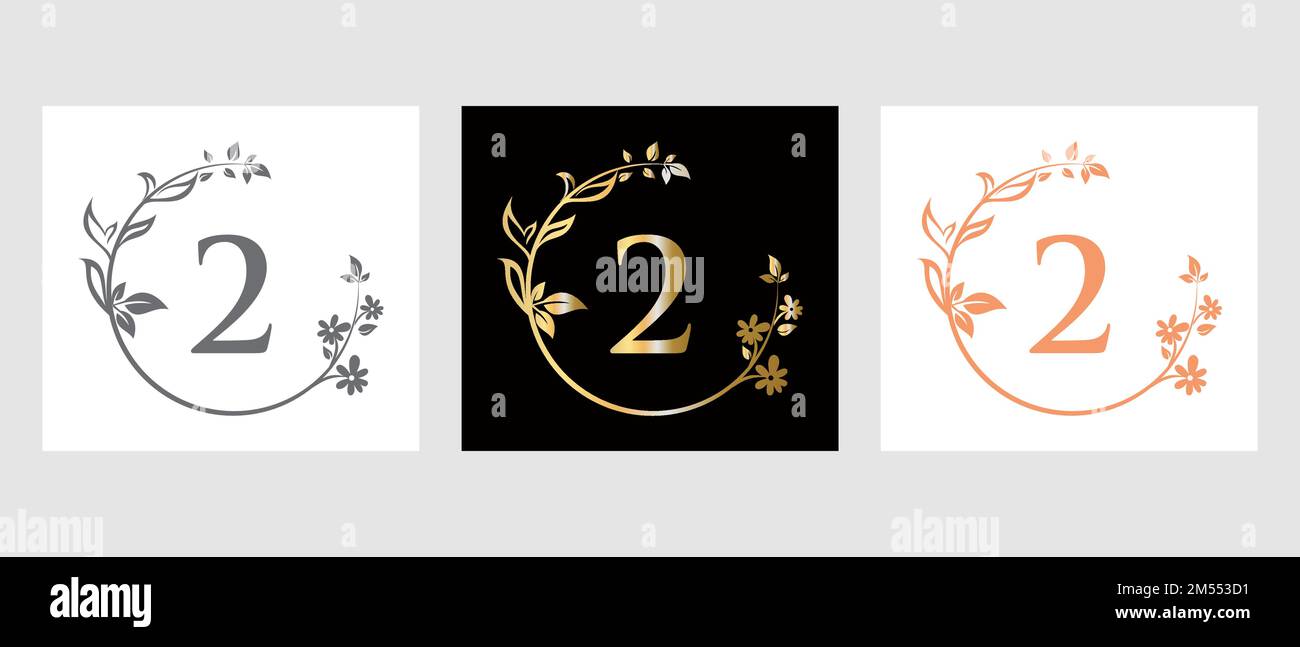 Lettera 2 Beauty Logo per decorazione, fiore, modello Spa Illustrazione Vettoriale