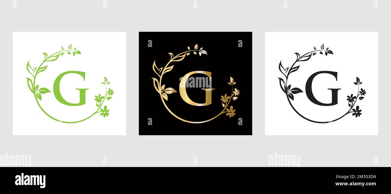 Lettera G Beauty Logo per decorazione, fiore, modello Spa Illustrazione Vettoriale