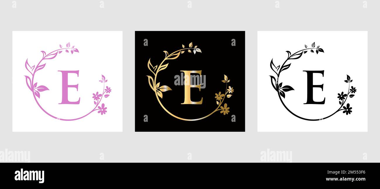 Lettera e Beauty Logo per decorazione, fiore, modello Spa Illustrazione Vettoriale
