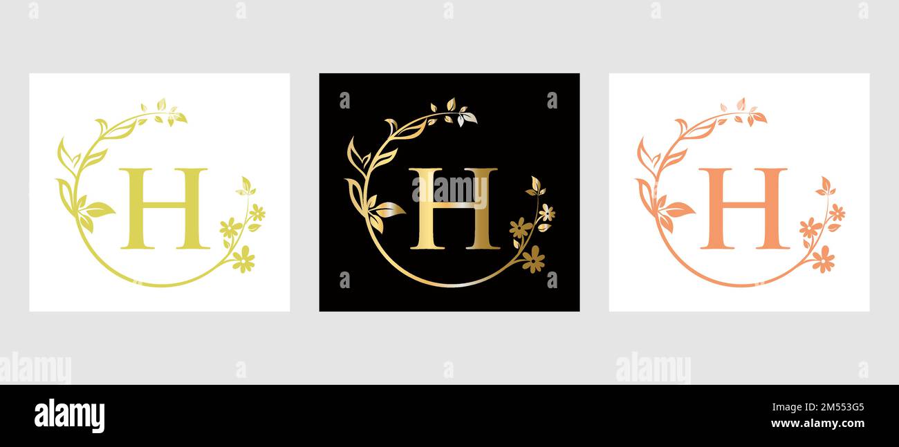 Lettera H Beauty Logo per decorativo, fiore, Spa Template Illustrazione Vettoriale