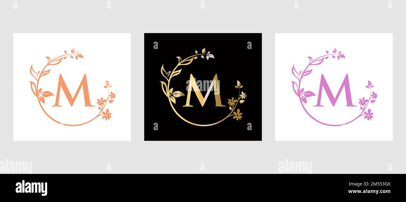 Lettera M Beauty Logo per decorativo, fiore, modello Spa Illustrazione Vettoriale