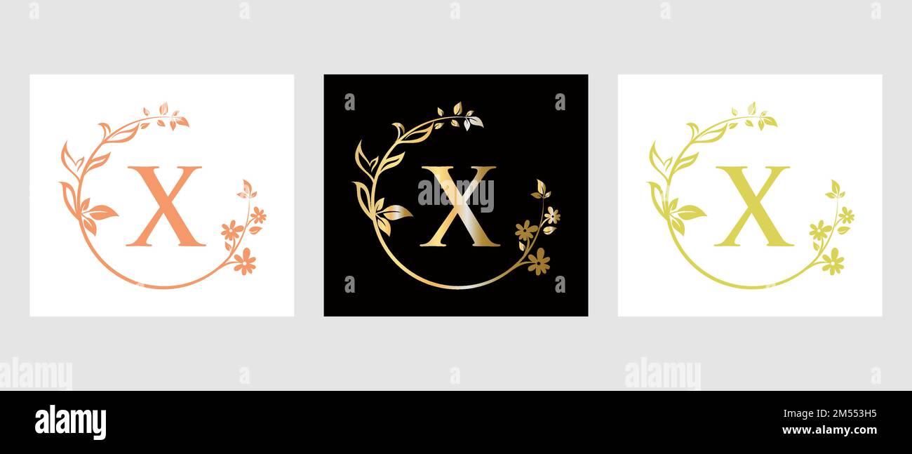 Lettera X Beauty Logo per decorativo, fiore, Spa Template Illustrazione Vettoriale