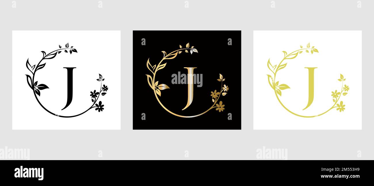 Lettera J Beauty Logo per decorativo, fiore, Spa Template Illustrazione Vettoriale