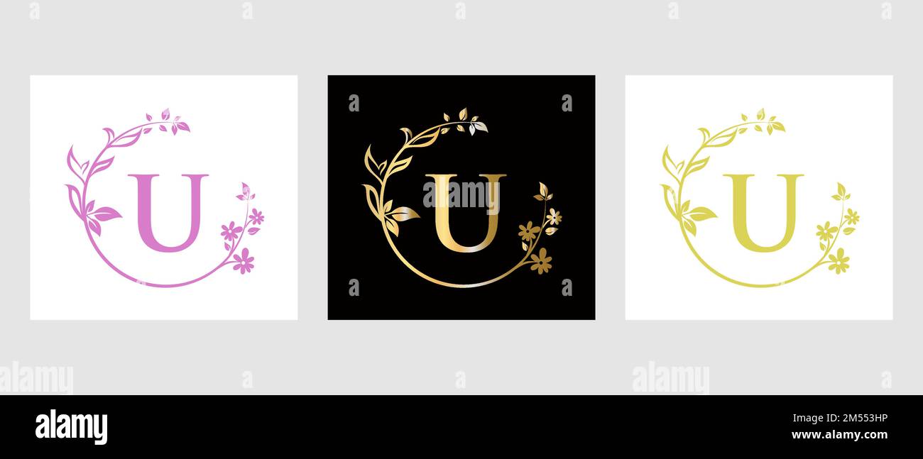 Lettera U Beauty Logo per decorativo, fiore, modello Spa Illustrazione Vettoriale