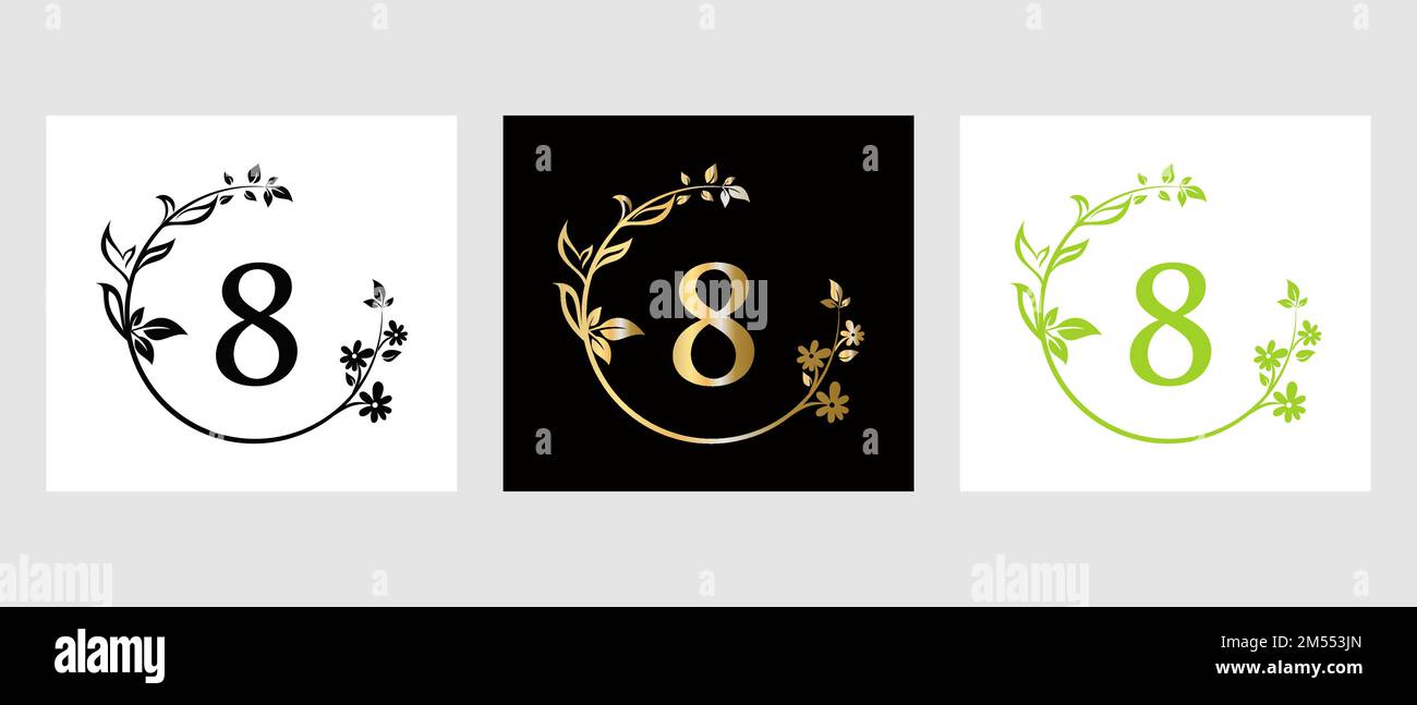 Lettera 8 Beauty Logo per decorazione, fiore, modello Spa Illustrazione Vettoriale