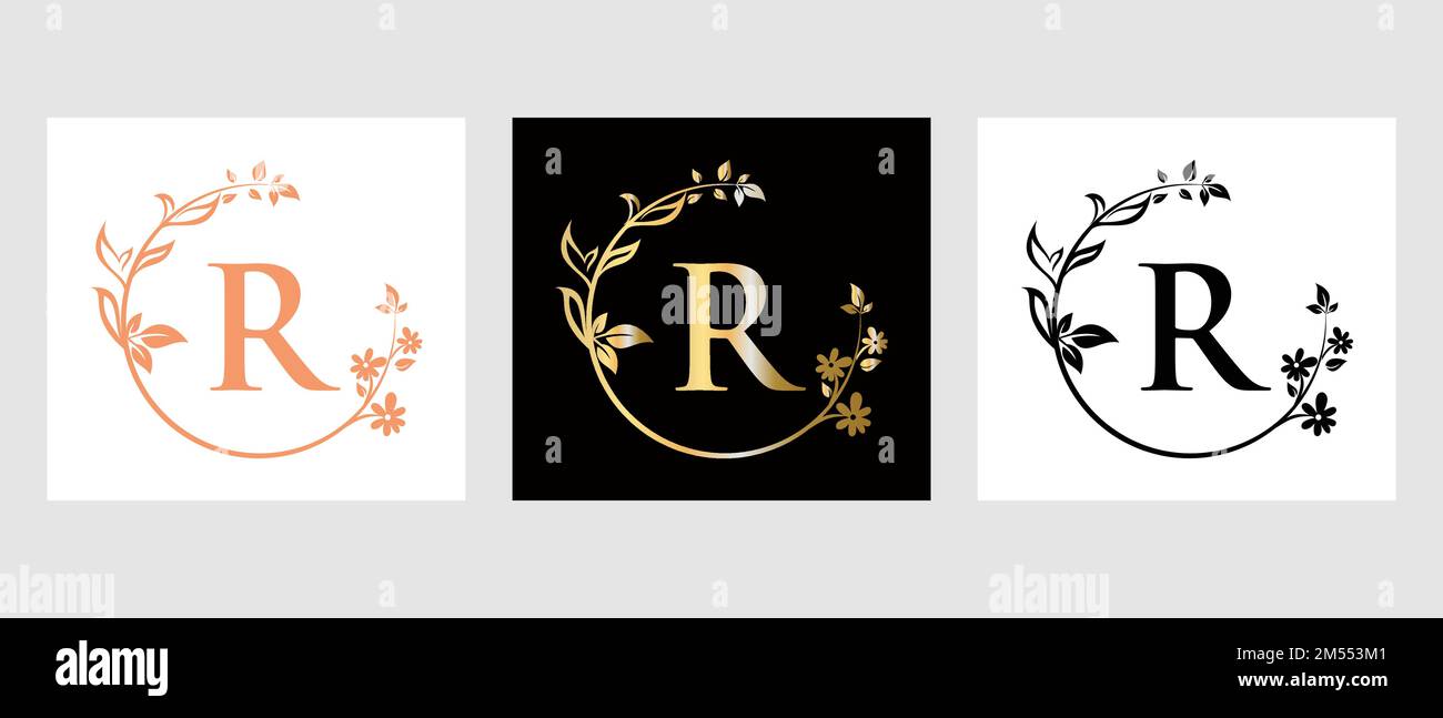 Lettera R Beauty Logo per decorativo, fiore, Spa Template Illustrazione Vettoriale