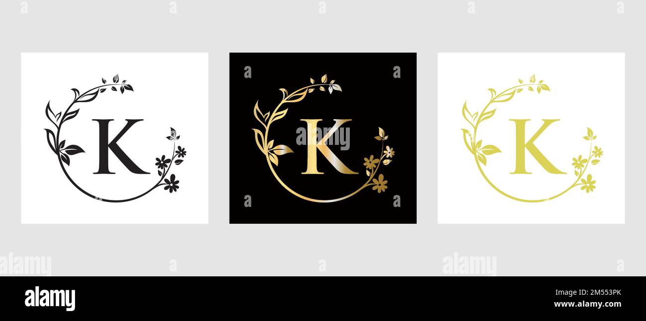 Lettera K Beauty Logo per decorazione, fiore, modello Spa Illustrazione Vettoriale