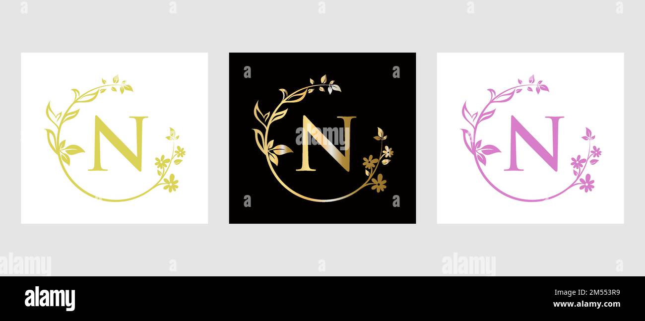 Lettera N Beauty Logo per decorazione, fiore, modello Spa Illustrazione Vettoriale