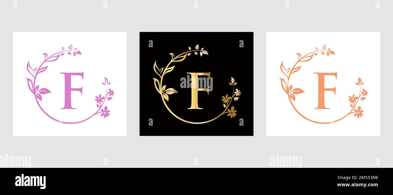 Lettera F Beauty Logo per decorazione, fiore, modello Spa Illustrazione Vettoriale