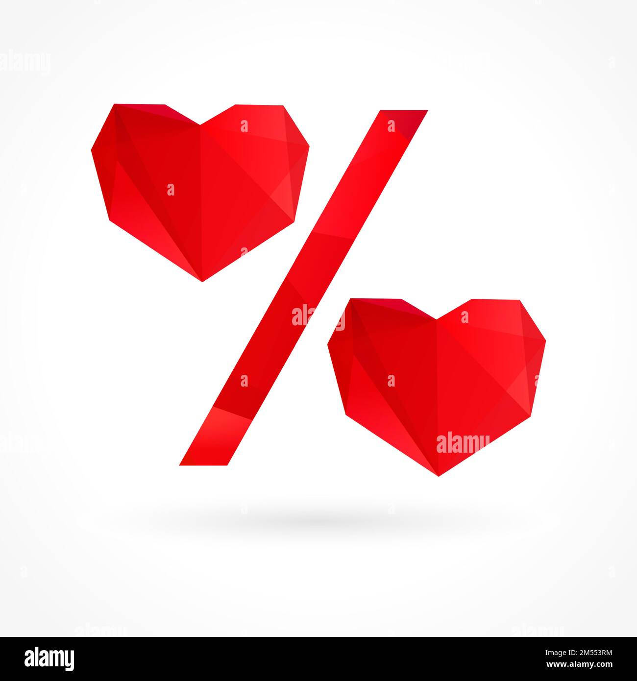 Segno di percentuale, segno di percentuale con i cuori, idea di vendita. Tag design per lo shopping di San Valentino. Illustrazione Vettoriale
