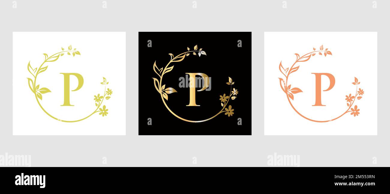 Lettera P Beauty Logo per decorazione, fiore, modello Spa Illustrazione Vettoriale
