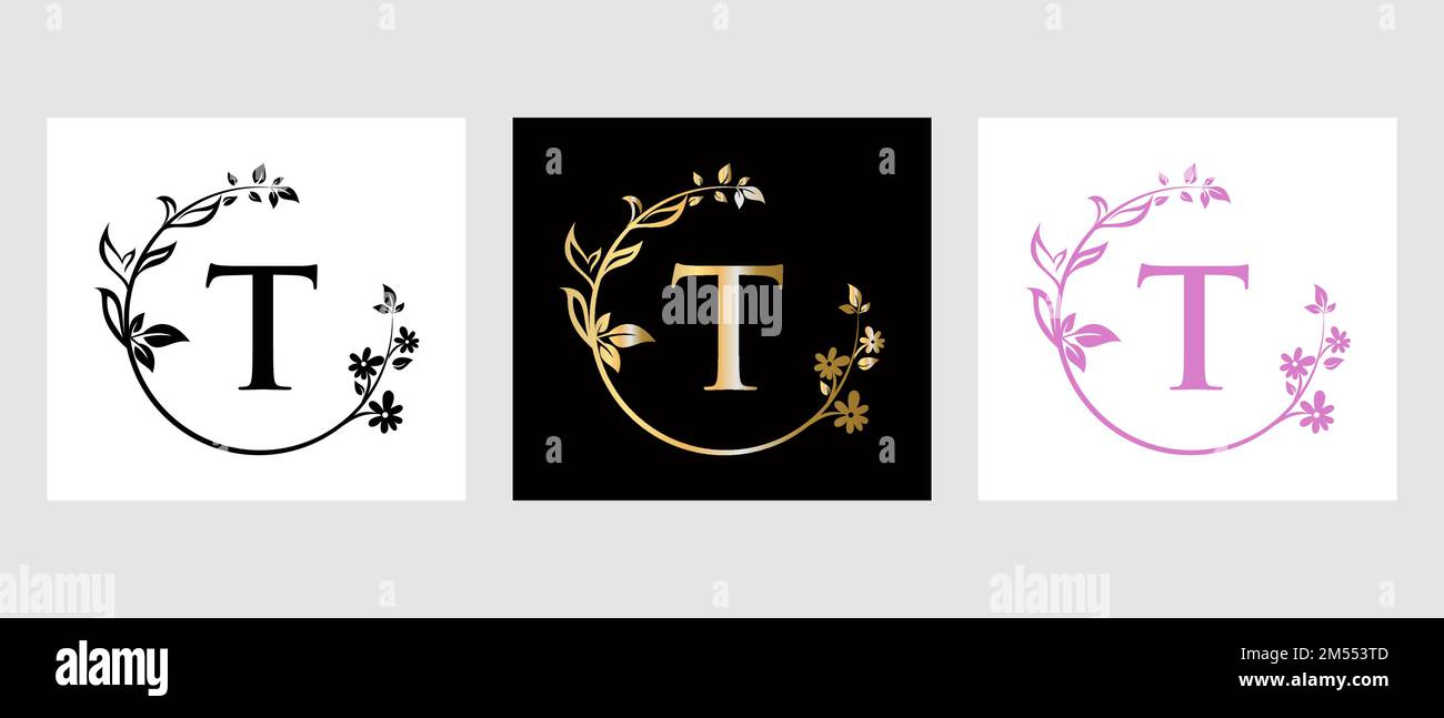 Lettera T Beauty Logo per decorativo, fiore, modello Spa Illustrazione Vettoriale