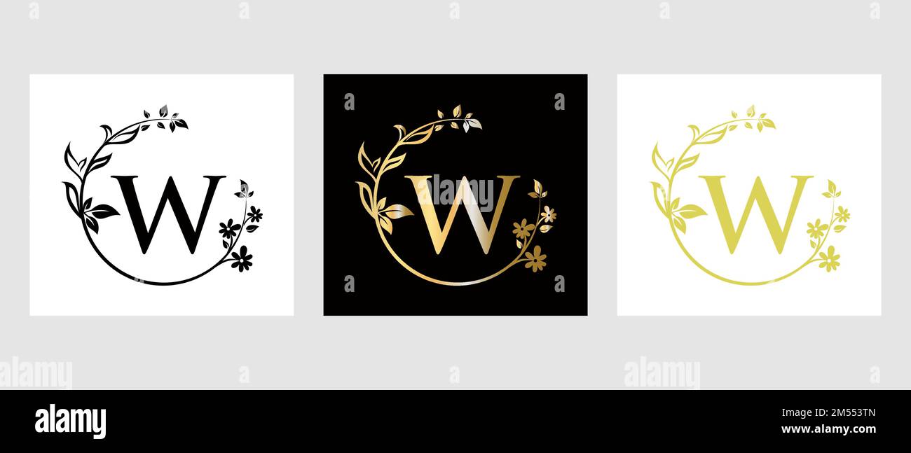 Lettera W Beauty Logo per decorativo, fiore, modello Spa Illustrazione Vettoriale
