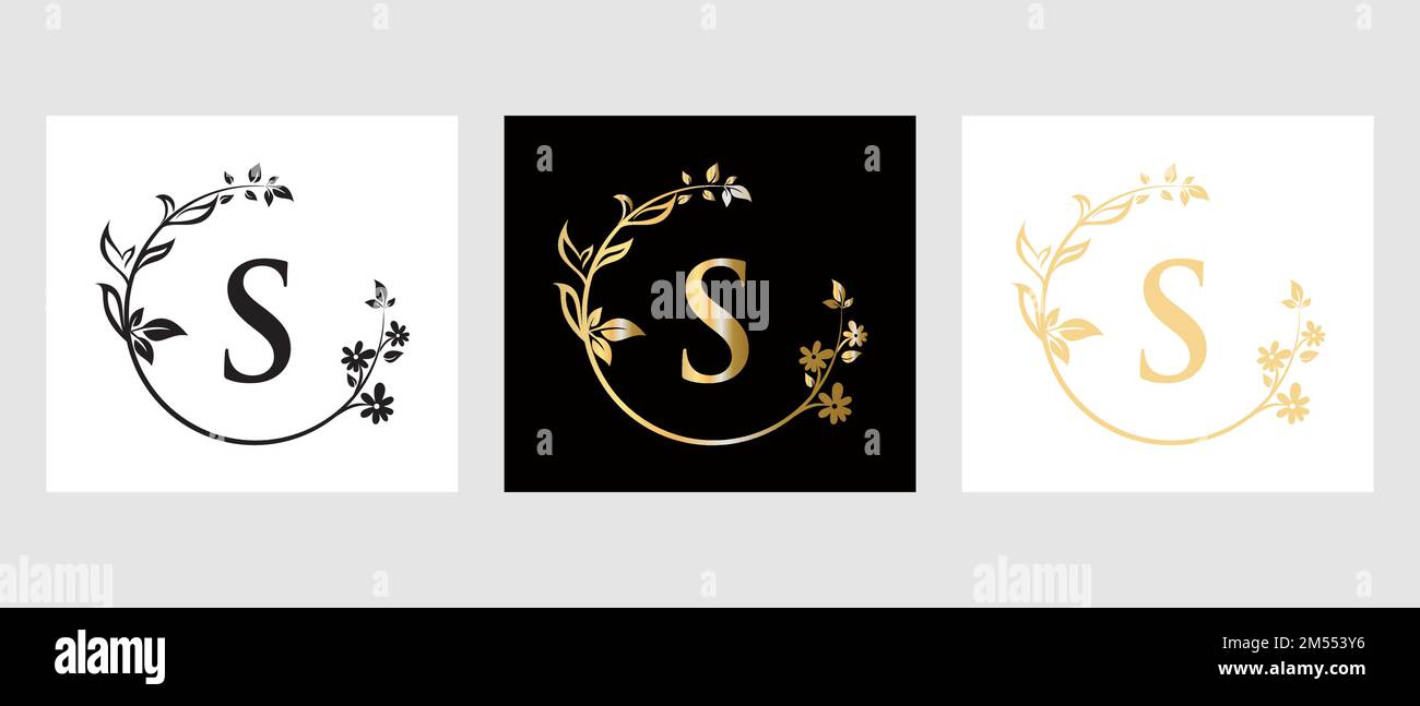 Lettera S Beauty Logo per decorativo, fiore, modello Spa Illustrazione Vettoriale