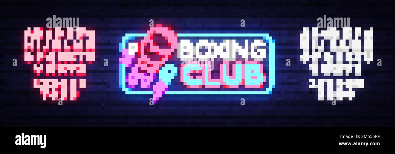 Vettore di segno neon Boxing Club. Boxing Night Design modello neon segno, lotta banner luce, neon cartello, moderno trend design, pubblicità notturna, li Illustrazione Vettoriale