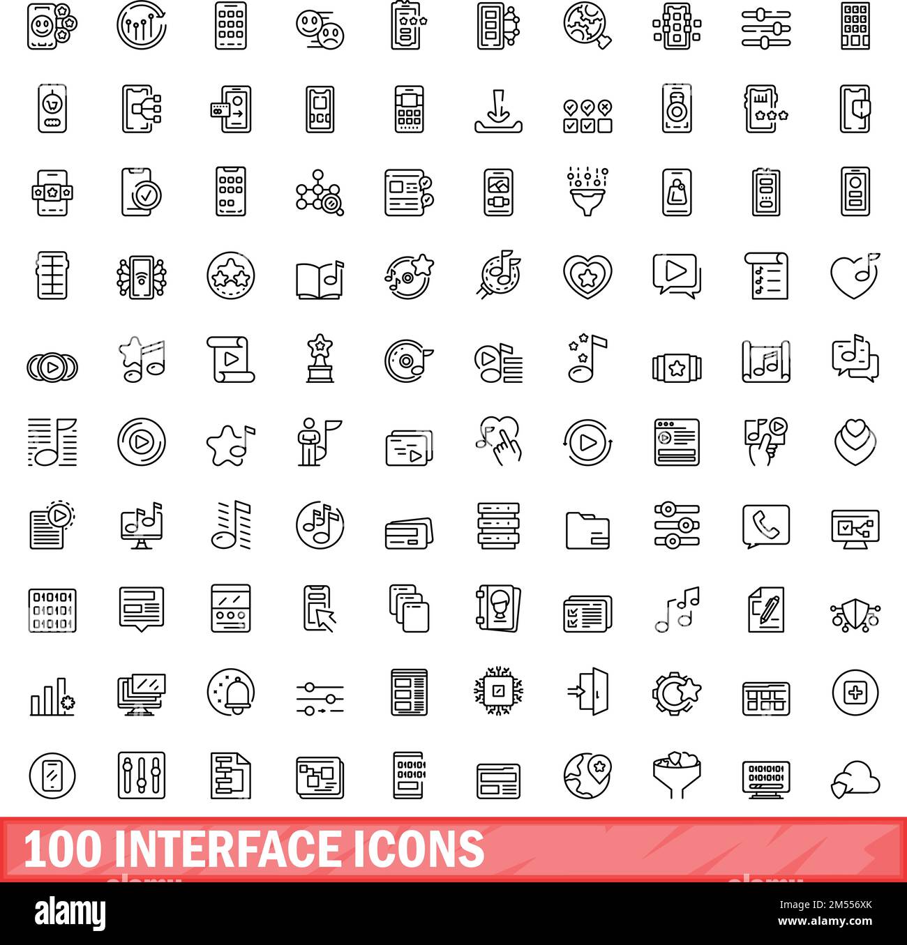 100 icone di interfaccia impostate. Illustrazione di 100 icone di interfaccia set di vettori isolato su sfondo bianco Illustrazione Vettoriale