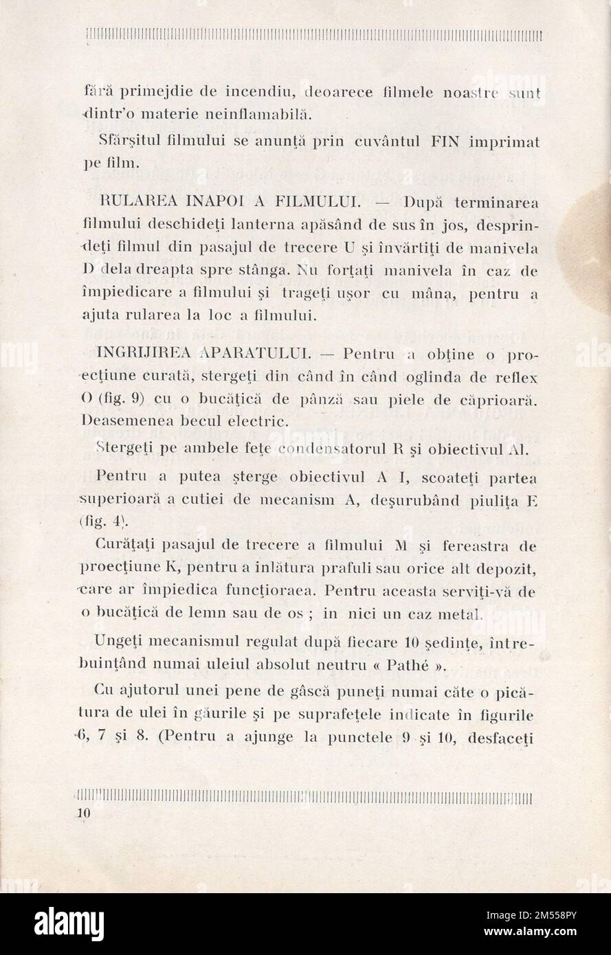 Vintage Illustrated Advertising brochure piccolo proiettore di film francese Pathé Baby ( la camera ) in lingua rumena / Romania / 1920s Foto Stock