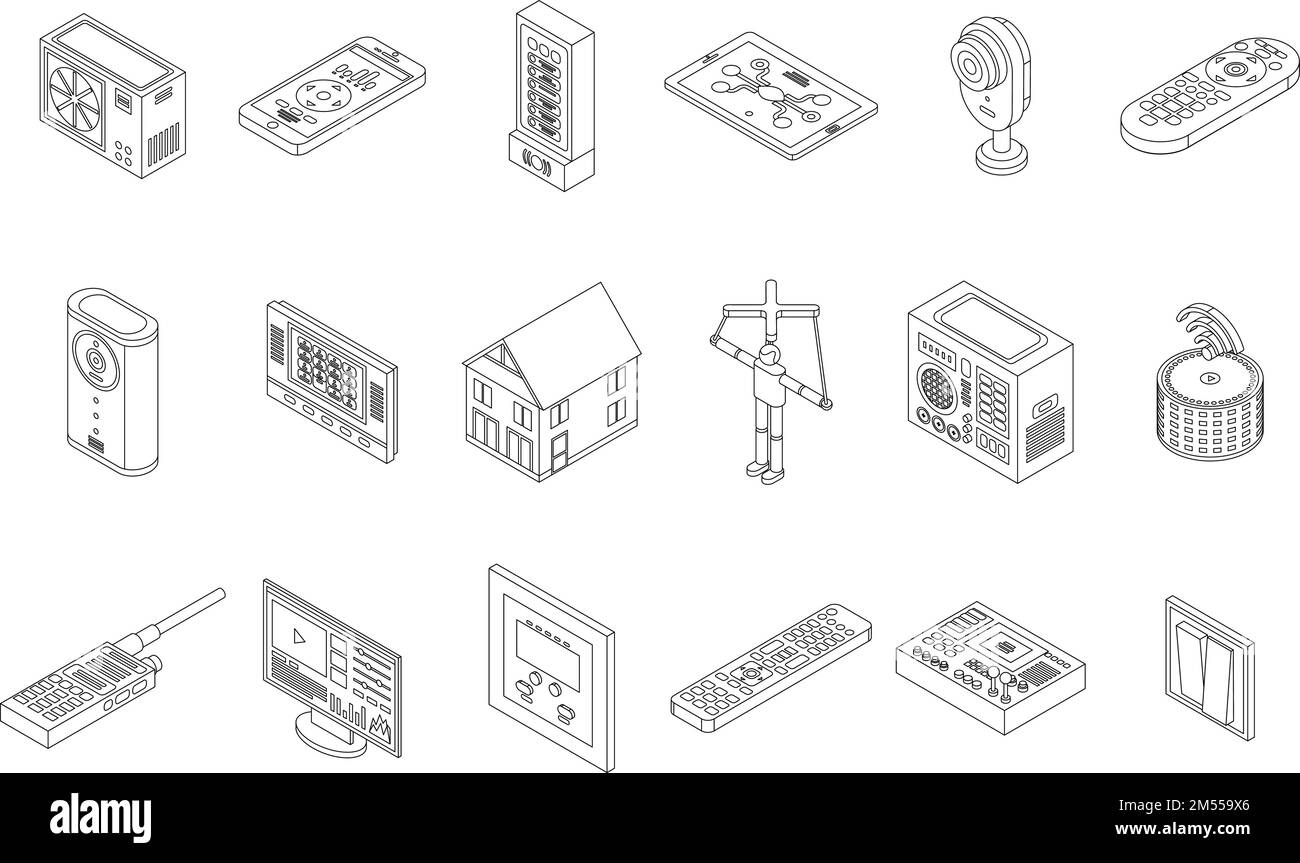 Icone di controllo impostate. Set isometrico di icone vettoriali di controllo per il web design isolato su sfondo bianco Illustrazione Vettoriale