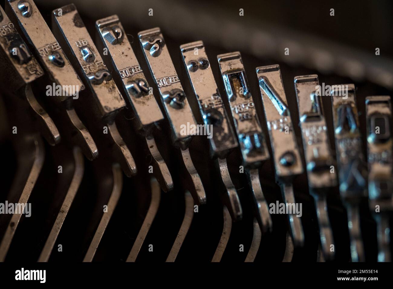 Macro estrema astratta foto di una macchina da scrivere barre da scrivere Foto Stock