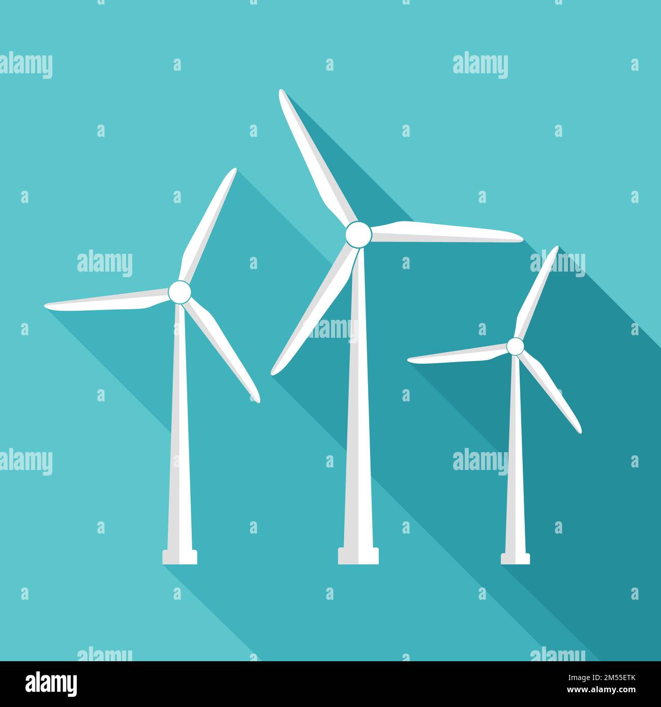 Icona della turbina eolica con design piatto e ombra. Concetto di energia rinnovabile con silhouette di mulino a vento. Illustrazione Vettoriale