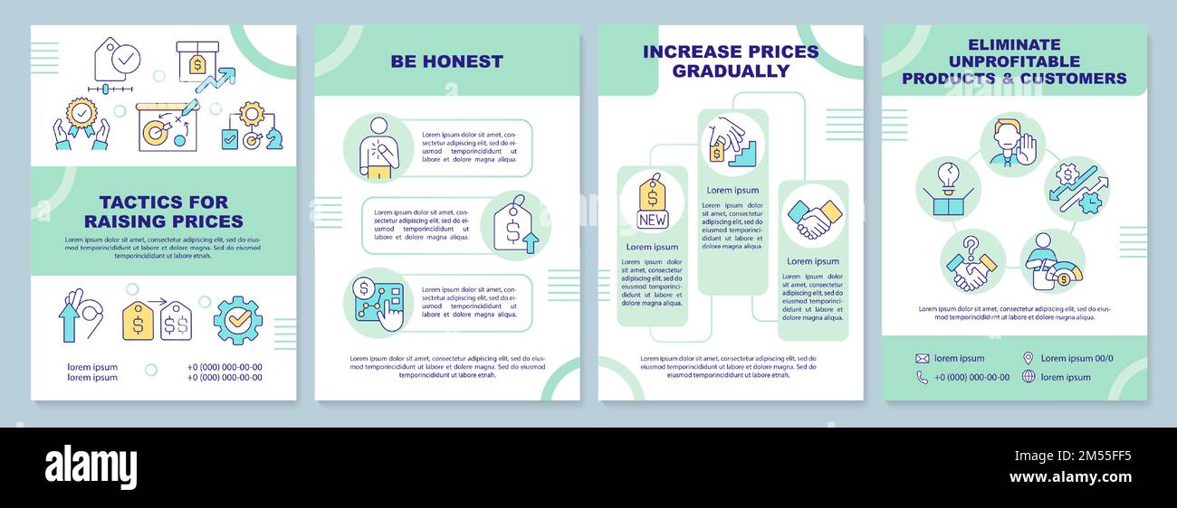 Tattiche per l'aumento dei prezzi modello di brochure verde Illustrazione Vettoriale