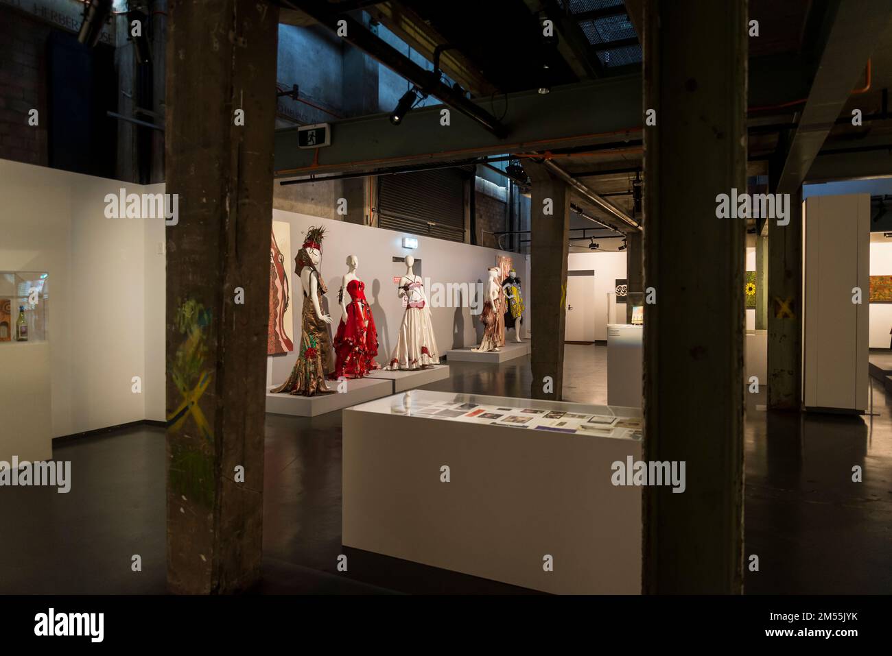 Una mostra d'arte di un artista aborigeno contemporaneo e designer di moda Robyn Caughlan, Casula Powerhouse Arts Centre (CPAC), un multidisciplinare Foto Stock