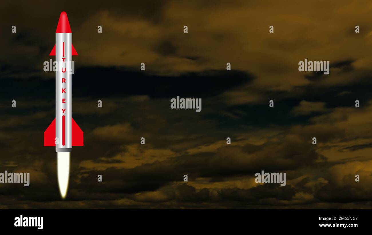 Immagine missilistica della Turchia con il colore della bandiera nazionale. concetto per la guerra, la tecnologia di difesa e il concetto di potenza mondiale. Foto Stock