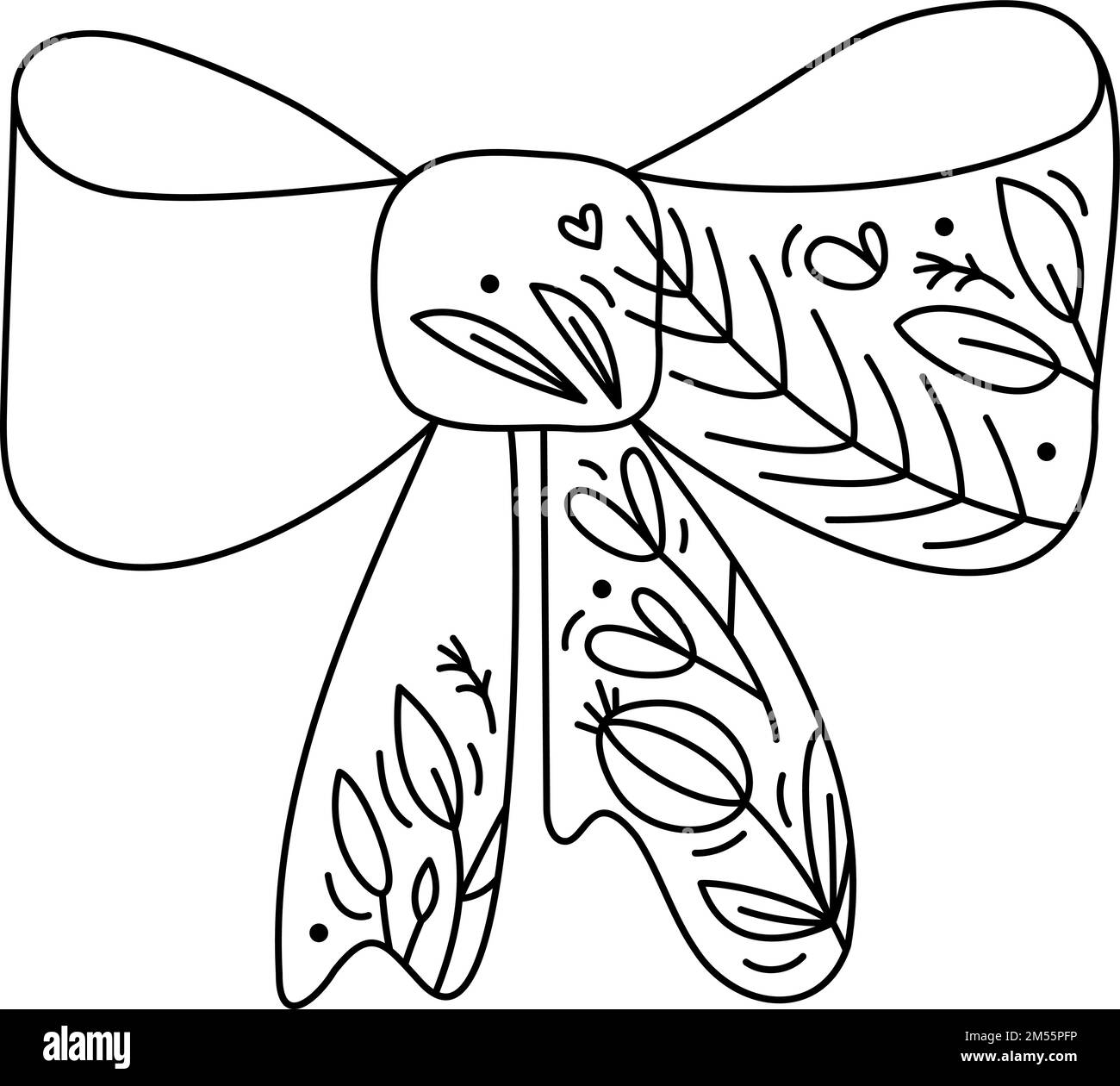 Cute mano disegnata bambino vettore arco di Natale. Immagine invernale di linea con bacche, struttura di rami. Xmas Avvento home icona illustrazione di contorno per il saluto Illustrazione Vettoriale