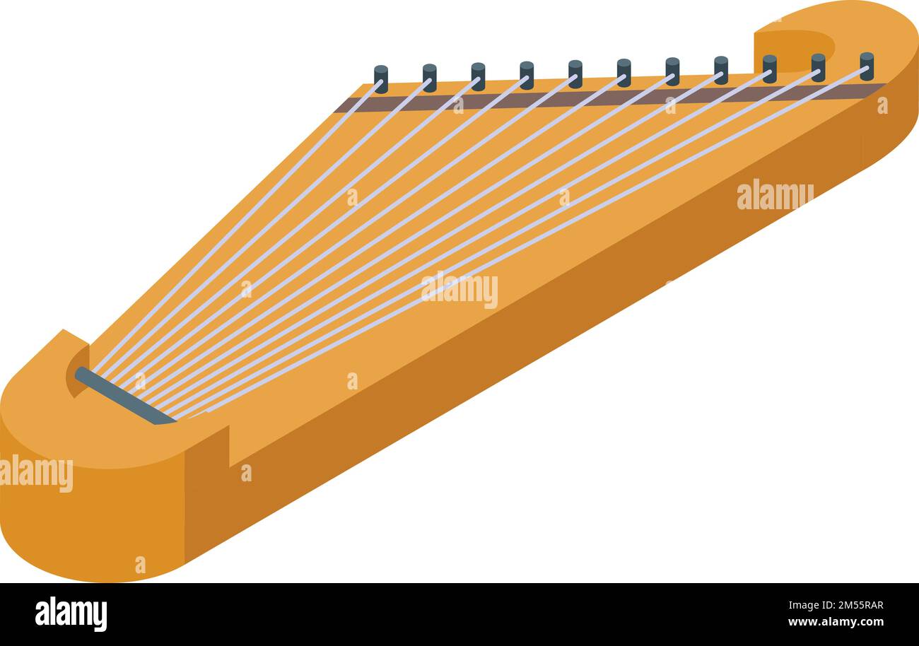 Vettore isometrico dell'icona dell'arpa kantele. Strumento musicale. Accordo retrò Illustrazione Vettoriale