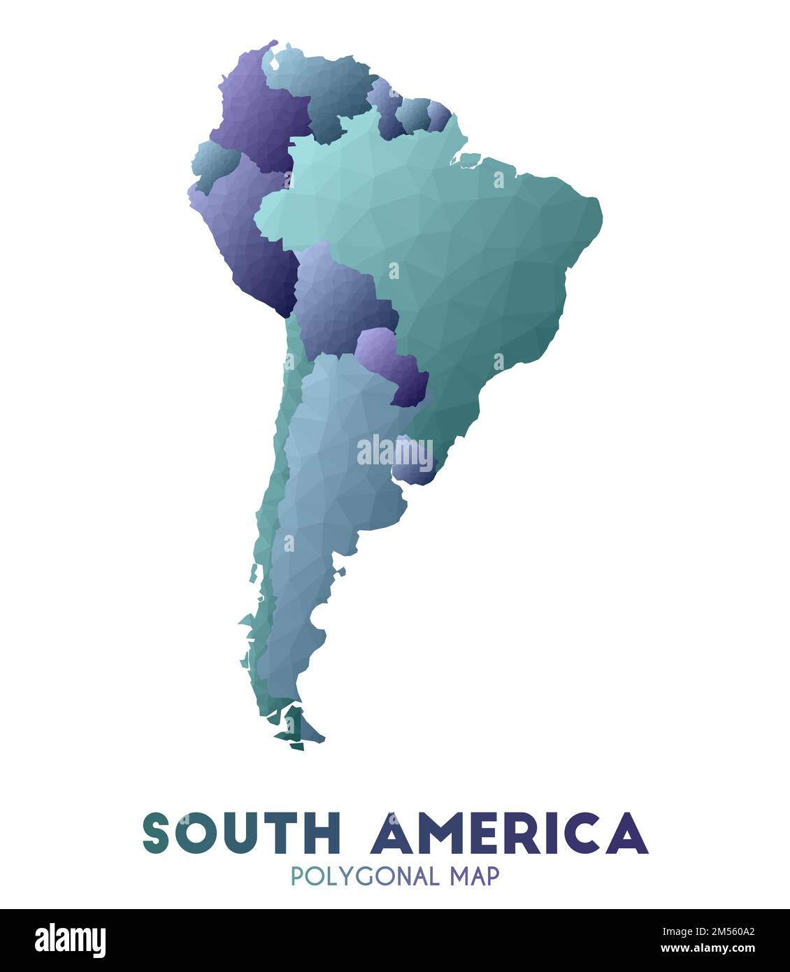 Mappa del Sud America. Ammirevole mappa del continente in basso stile poli. Illustrazione vettoriale fredda. Illustrazione Vettoriale