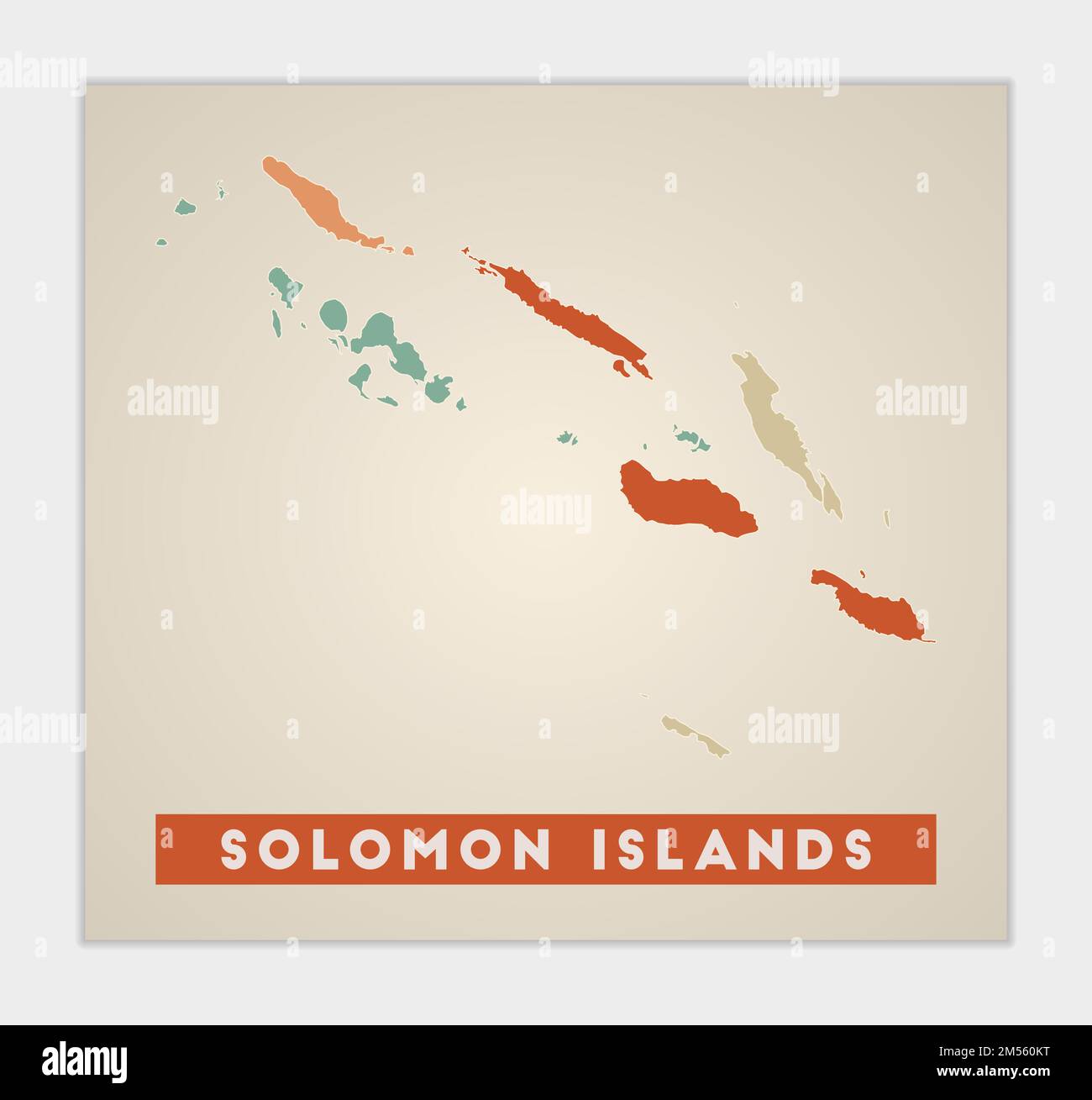 Poster Isole Salomone. Mappa del paese con regioni colorate. Forma delle Isole Salomone con nome del paese. Illustrazione creativa del vettore. Illustrazione Vettoriale