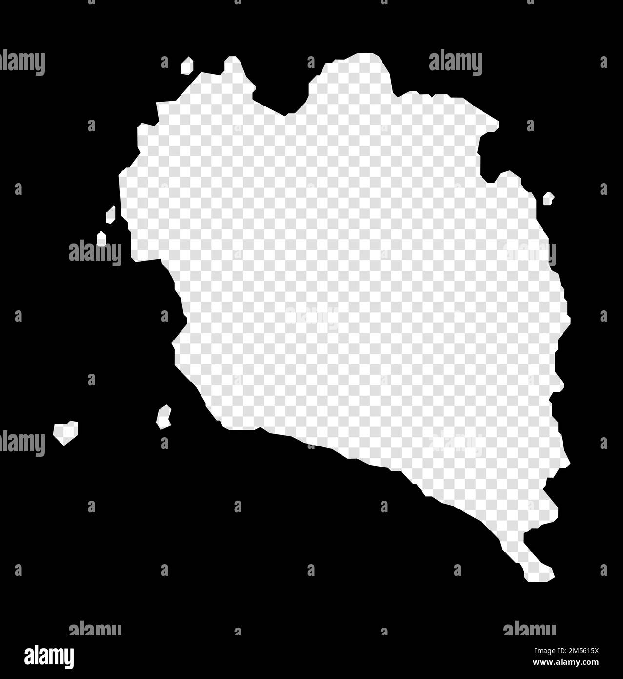 Mappa stencil di Ko Pha Ngan. Semplice e minimale mappa trasparente di Ko Pha Ngan. Rettangolo nero con forma tagliata dell'isola. Illustrazione Vettoriale