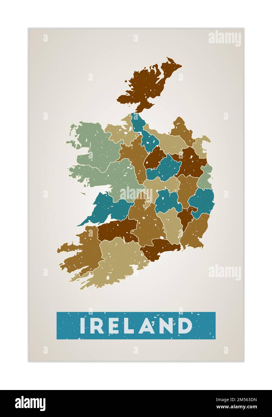 Mappa dell'Irlanda. Poster del paese con le regioni. Vecchio grunge texture. Forma dell'Irlanda con nome del paese. Elegante illustrazione vettoriale. Illustrazione Vettoriale