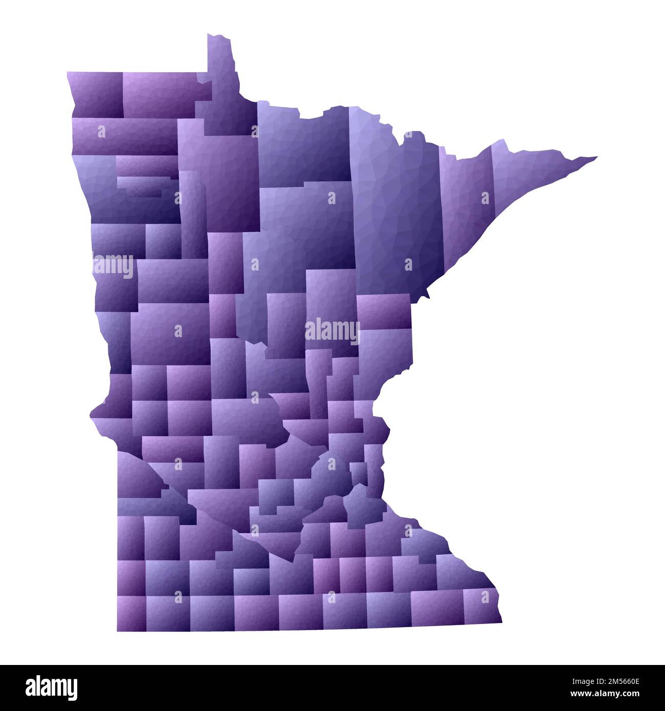 Mappa del Minnesota. Stile geometrico contorno dello stato degli Stati Uniti con le contee. Classica illustrazione vettoriale viola. Illustrazione Vettoriale