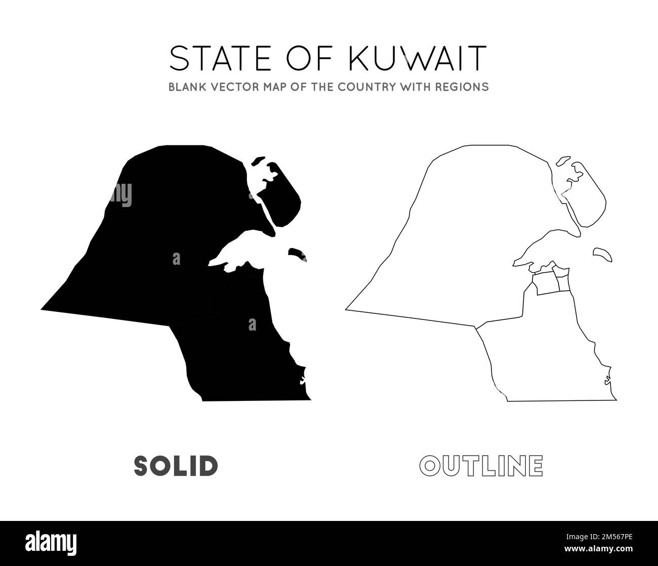 Mappa del Kuwait. Mappa vettoriale vuota del paese con regioni. Confini del Kuwait per la vostra infografica. Illustrazione vettoriale. Illustrazione Vettoriale