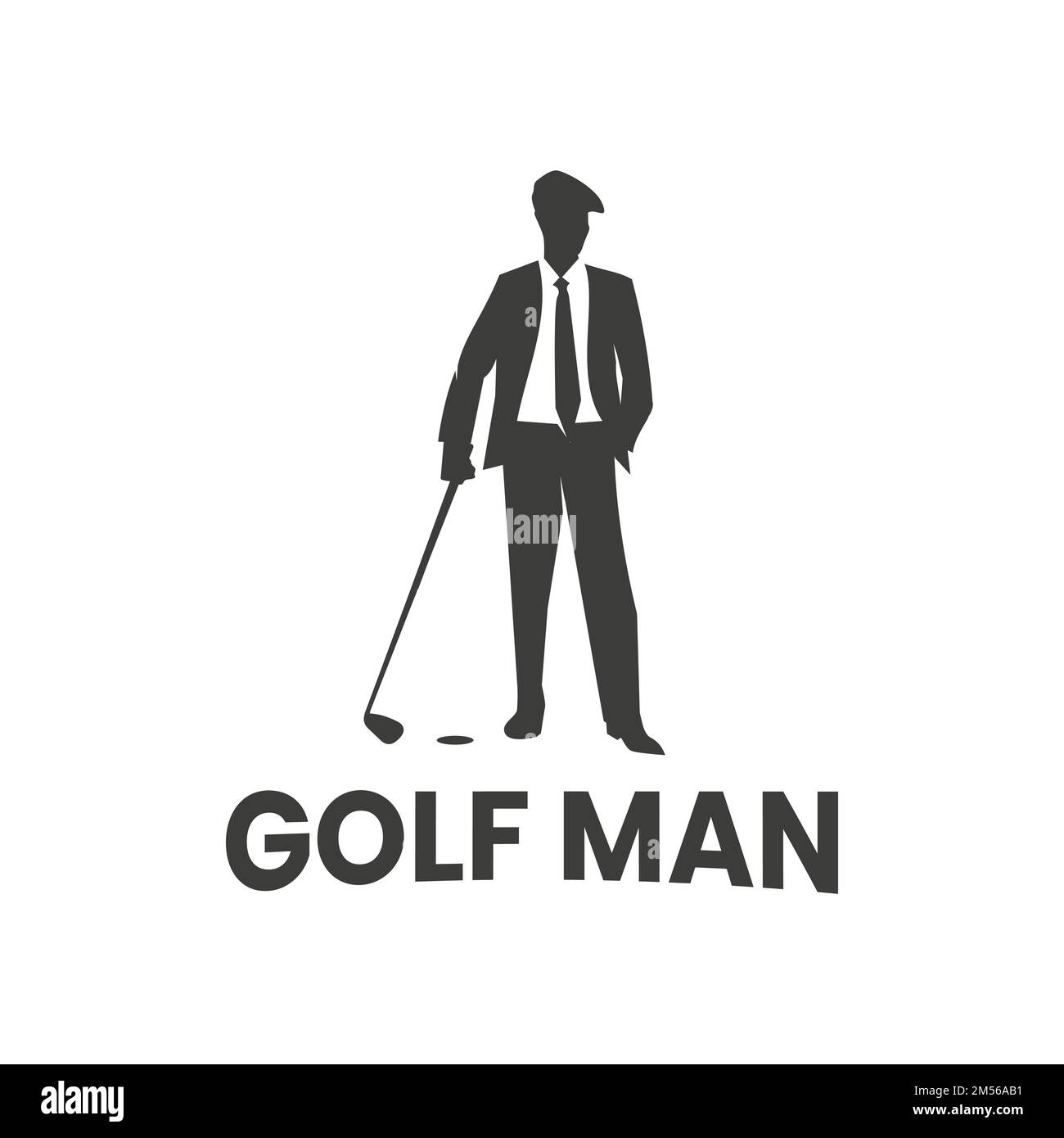 Silhouette di uomo in piedi casualmente tenere golf club in tuta da lavoro. Disegno del simbolo del vettore di disegno del logo di golf Illustrazione Vettoriale