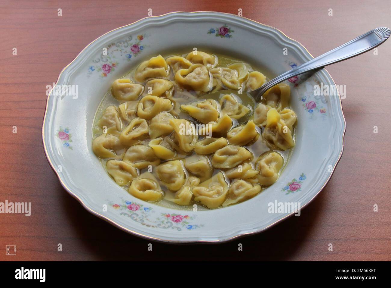 Piatto di tortellini fatti a mano, piatto principale tipico italiano dell'Emilia Romagna, tradizione gastronomica modenese Foto Stock
