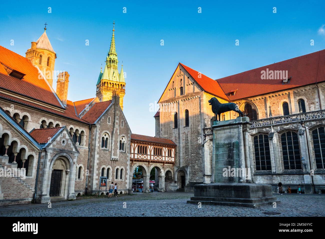 Brunswick Lion su Burgplatz, Braunschweig, bassa Sassonia, Germania Foto Stock