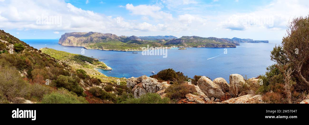 Guarda da SA Dragonera a Saint Elm e dintorni, panorama, Maiorca, Spagna Foto Stock