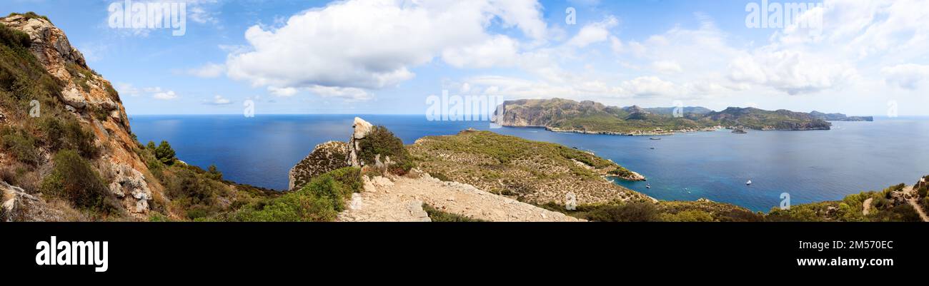 Vista da SA Dragonera a Saint Elm e dintorni, panorama, Maiorca, Spagna Foto Stock