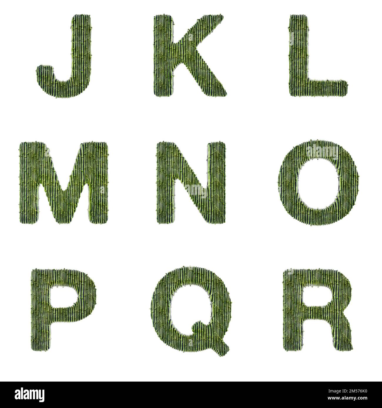 3D Set di rendering di caratteri bambù che include lettere, numeri e segni di punteggiatura isolati su sfondo bianco, incluso il tracciato incorporato in jpg per una maggiore facilità Foto Stock