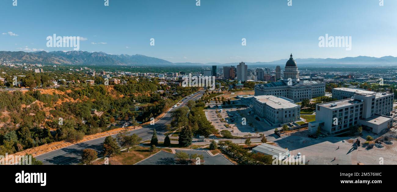 Vista panoramica aerea del palazzo del governo di Salt Lake City Foto Stock