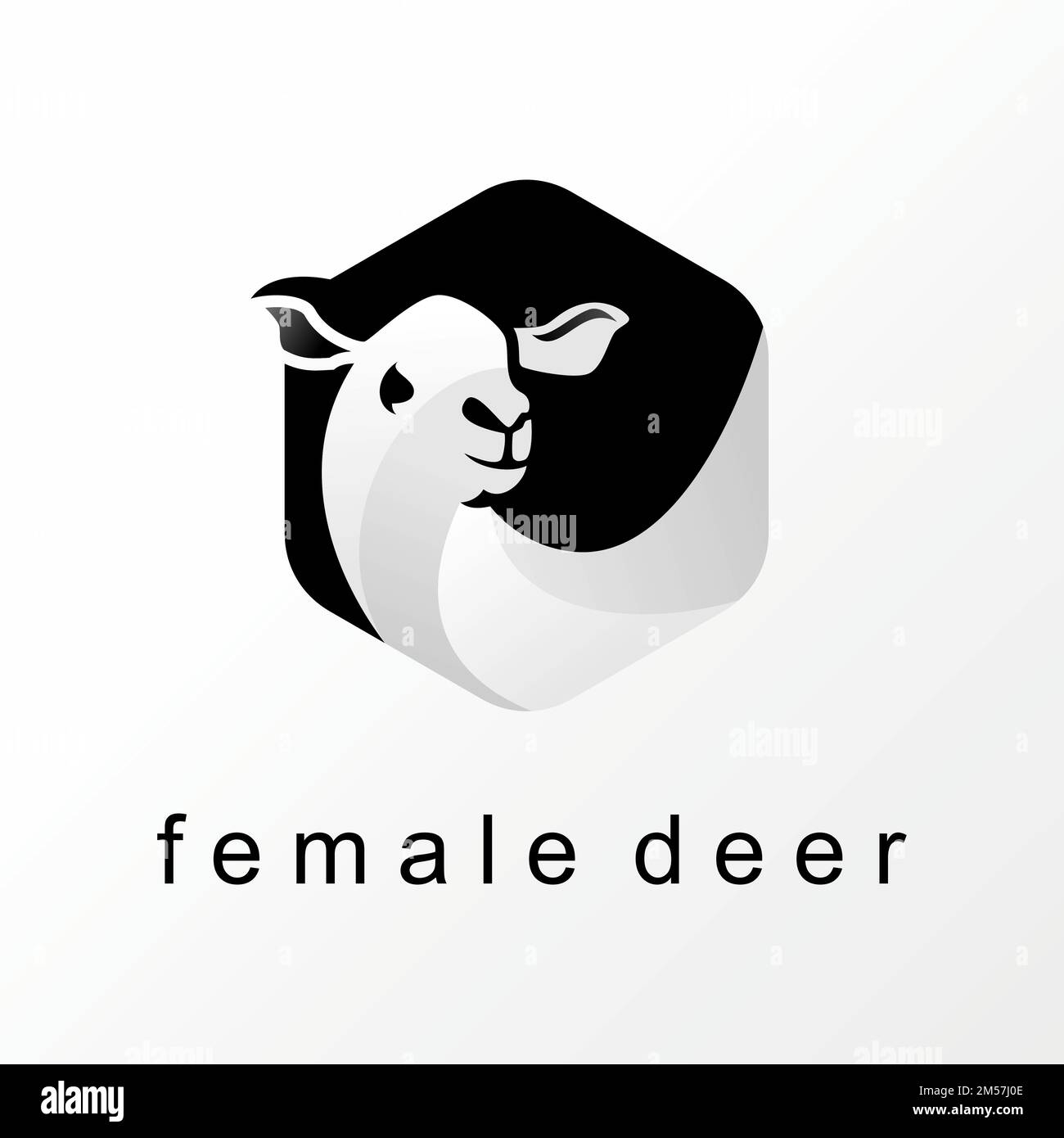 Capriolo femminile semplice ed unico nello spazio negativo immagine Hexagon grafica icona logo design astratto concetto stock vettoriale. relativo all'animale o al carattere. Illustrazione Vettoriale